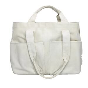 DAGNE DOVER Vida Large Organic Cotton Canvas Tote WHITE Natural Travel Bag VGUC